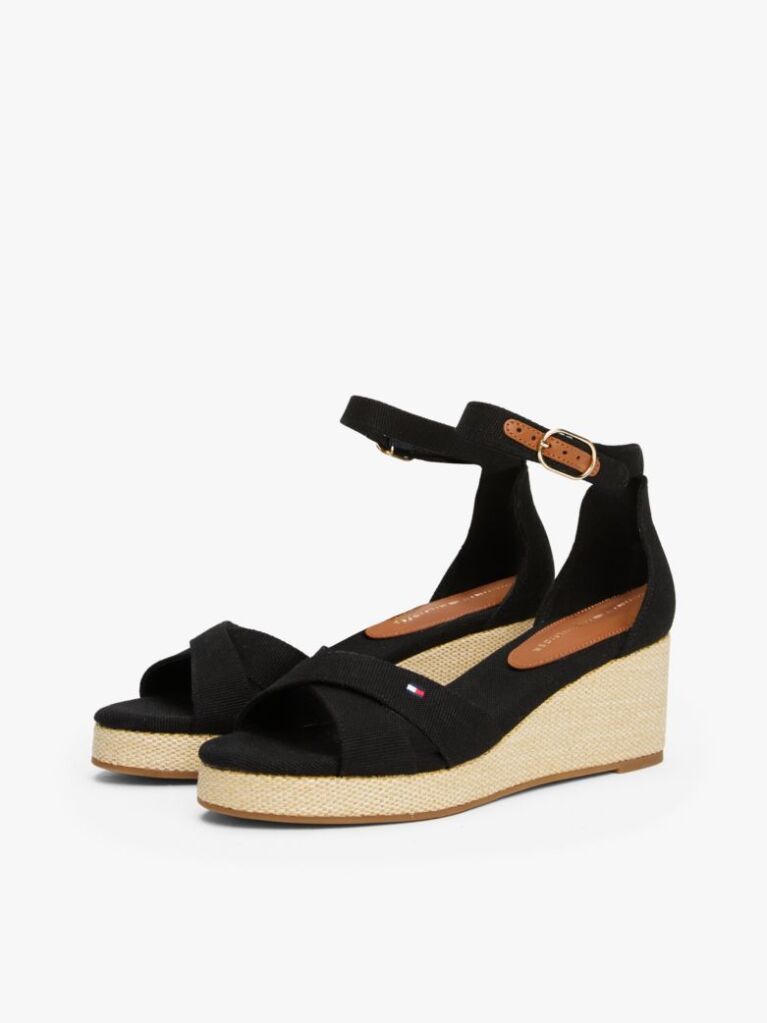 Black Canvas Espadrille High Wedge Sandals  Women
