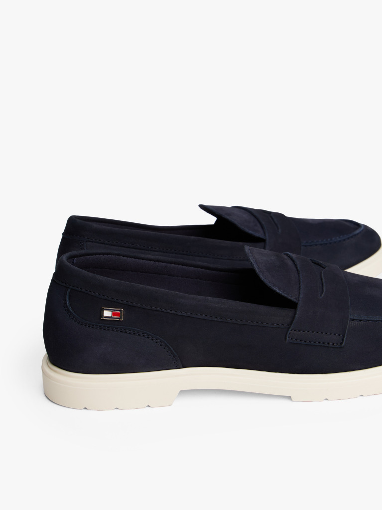 Blue Enamel Flag Leather Loafers  Women