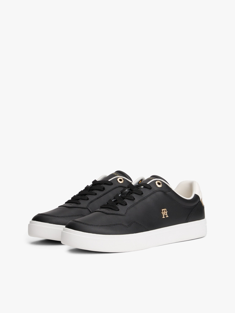 Black Leather Colour Pop Court Trainers  Women