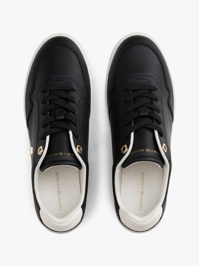 Black Leather Colour Pop Court Trainers  Women
