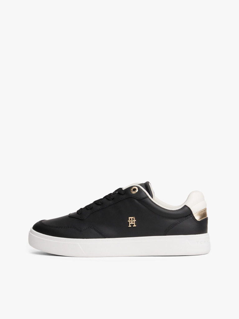 Black Leather Colour Pop Court Trainers  Women