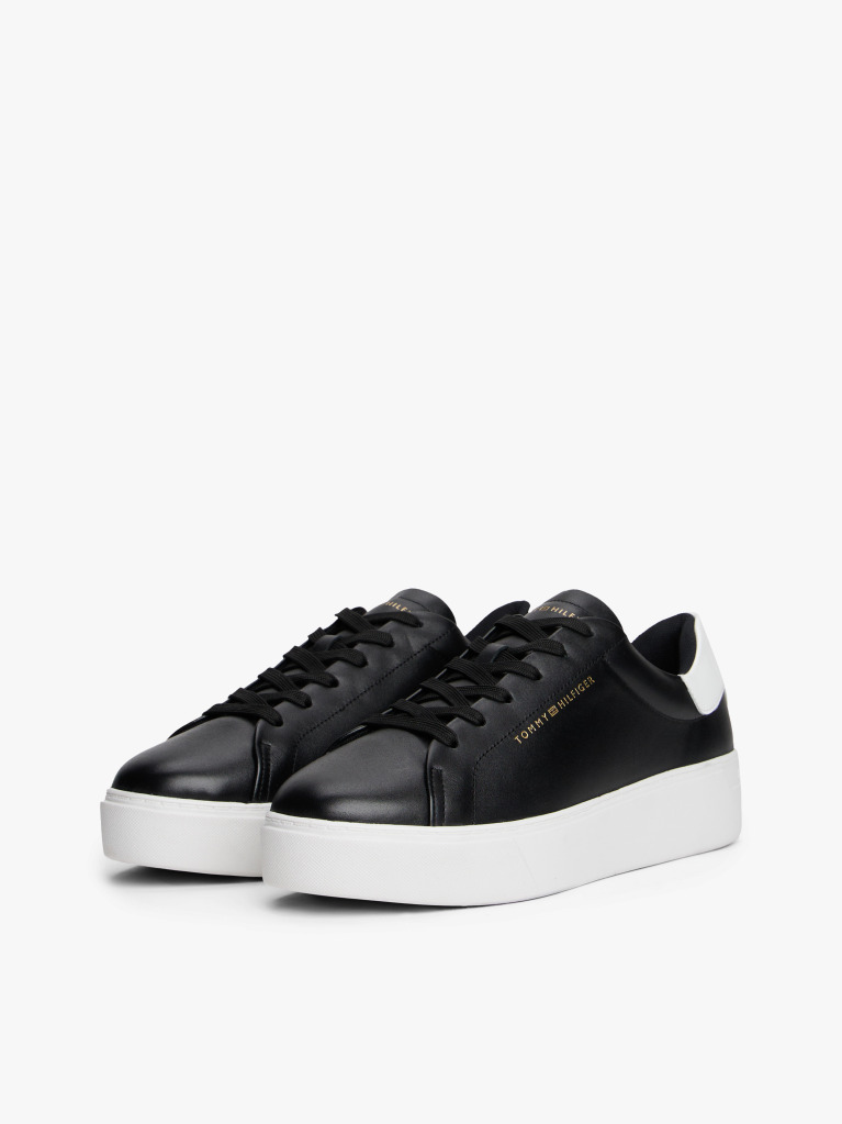 Black Leather Contrast Heel Platform Trainers  Women