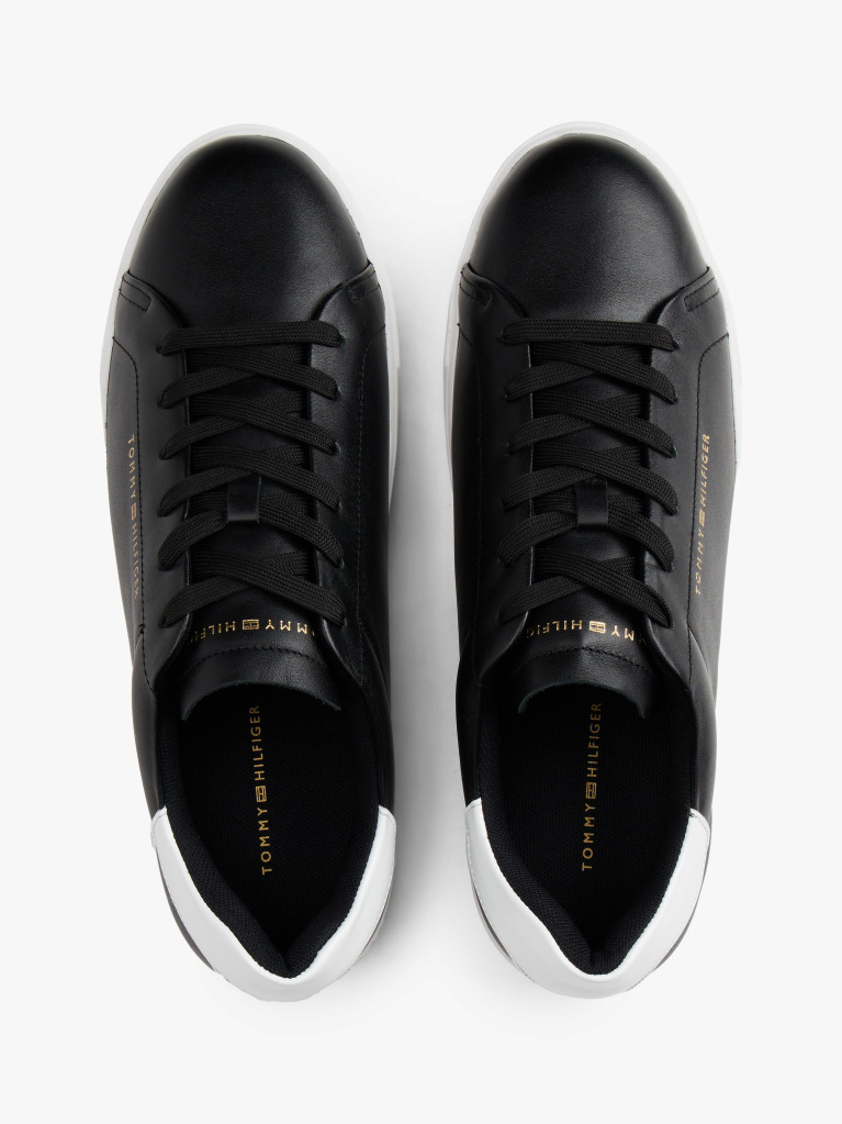 Black Leather Contrast Heel Platform Trainers  Women