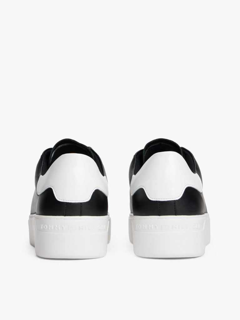 Black Leather Contrast Heel Platform Trainers  Women