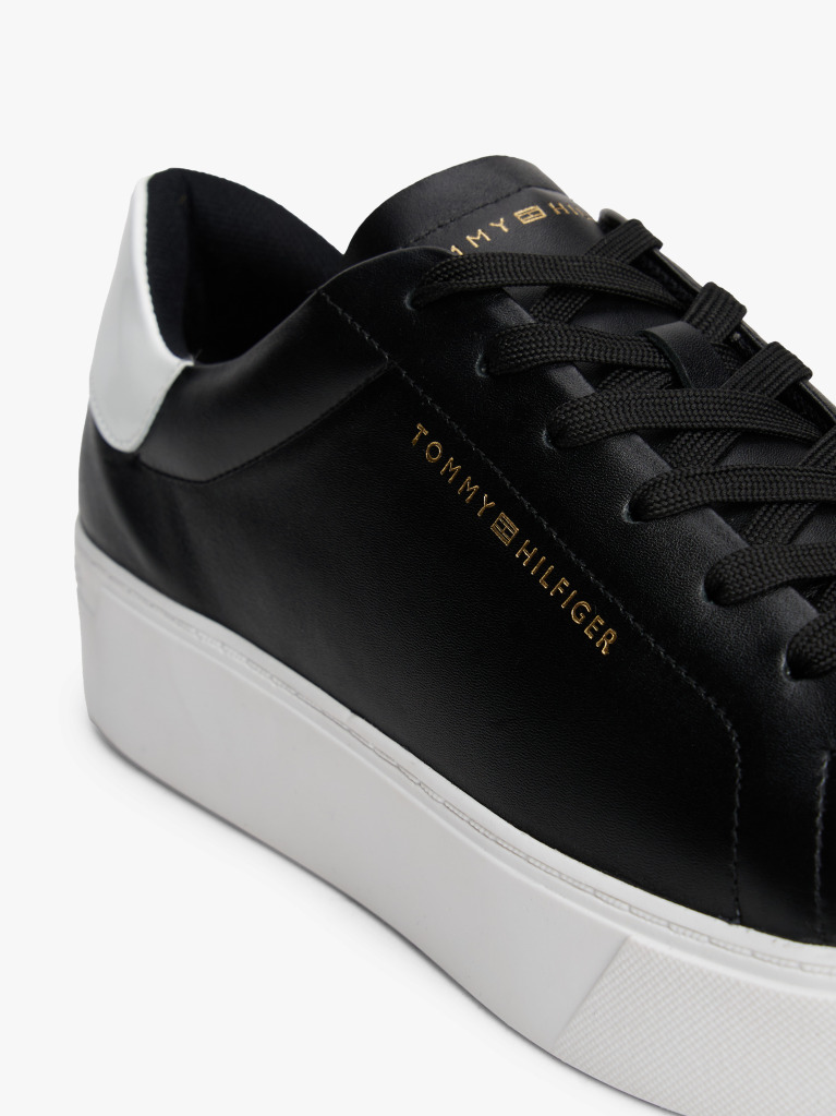 Black Leather Contrast Heel Platform Trainers  Women