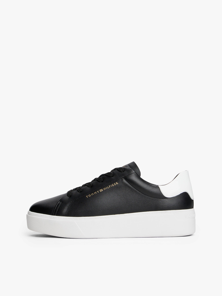 Black Leather Contrast Heel Platform Trainers  Women