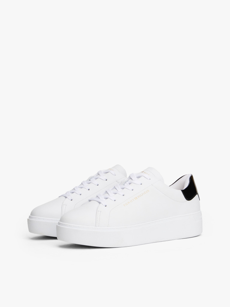 White Leather Contrast Heel Platform Trainers  Women
