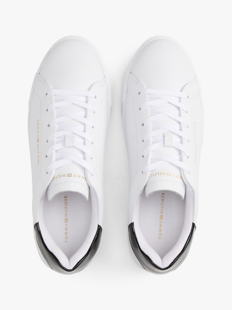 White Leather Contrast Heel Platform Trainers  Women