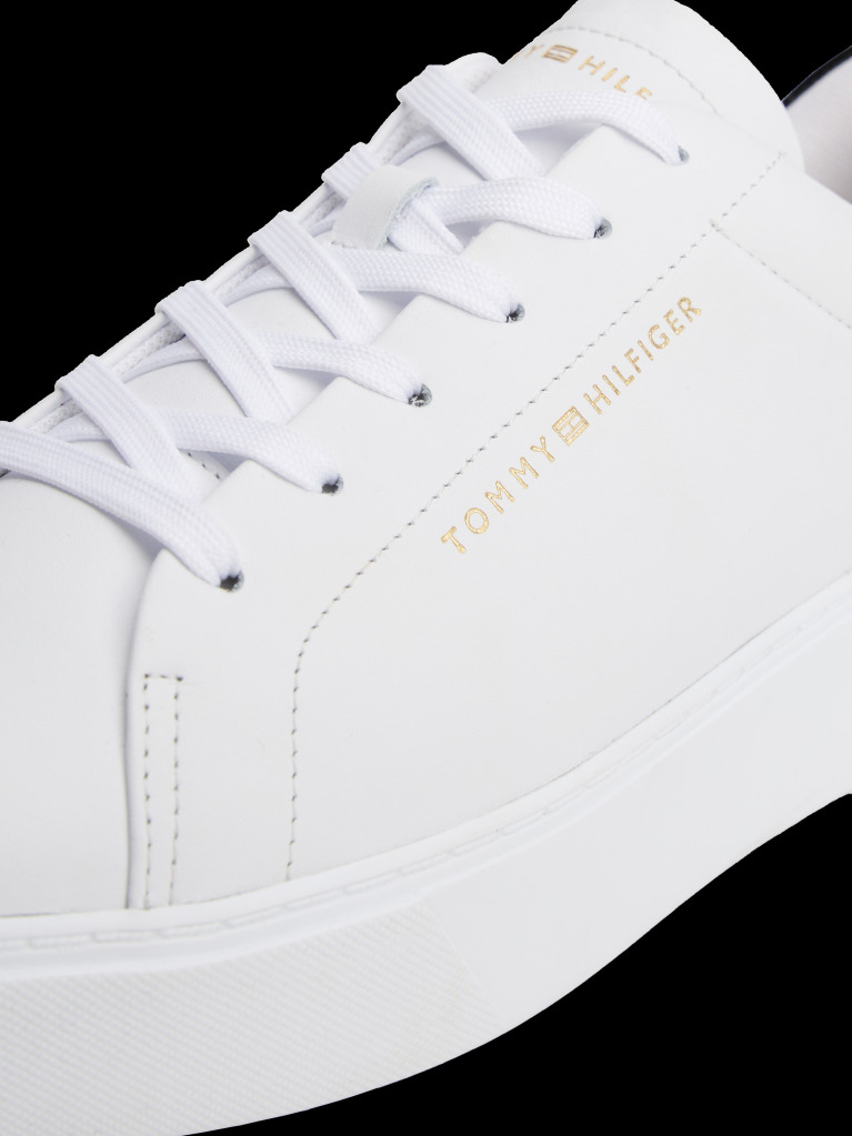 White Leather Contrast Heel Platform Trainers  Women