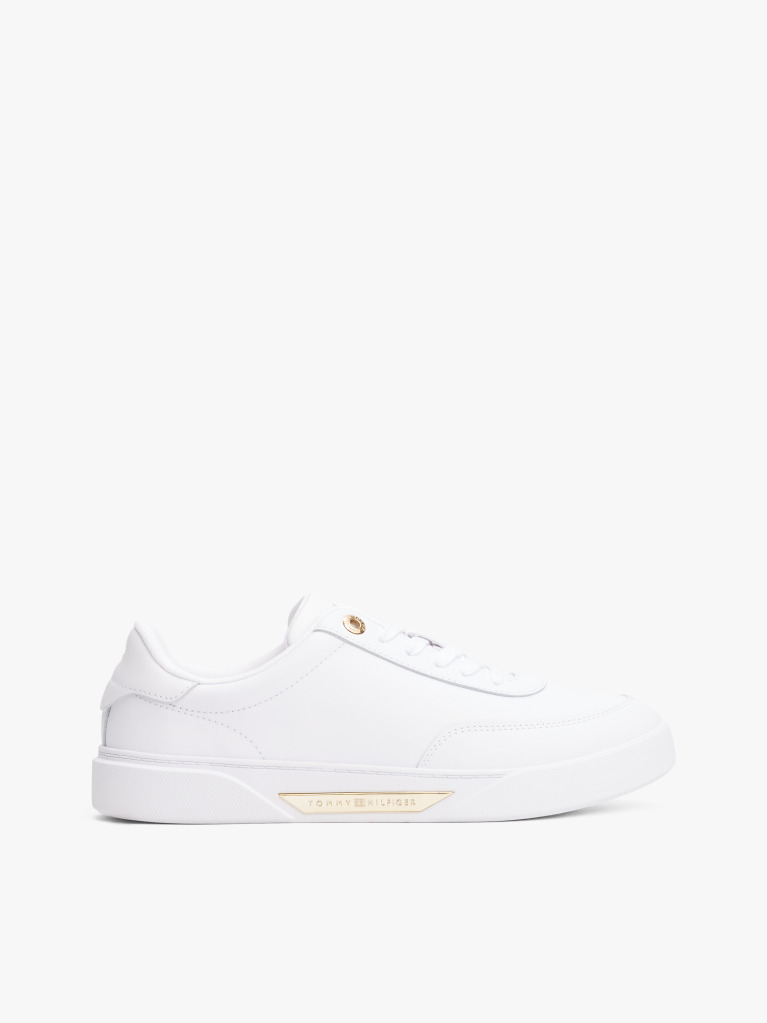 White Leather Gold-Tone Trim Court Trainers  Women