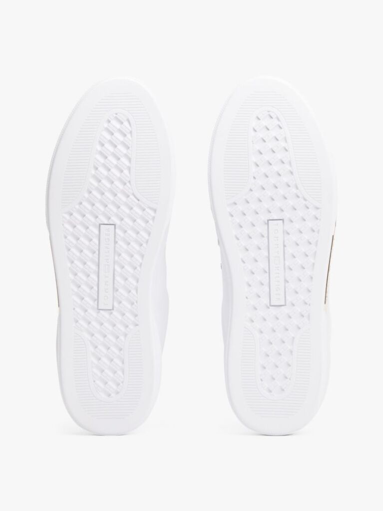 White Leather Gold-Tone Trim Court Trainers  Women