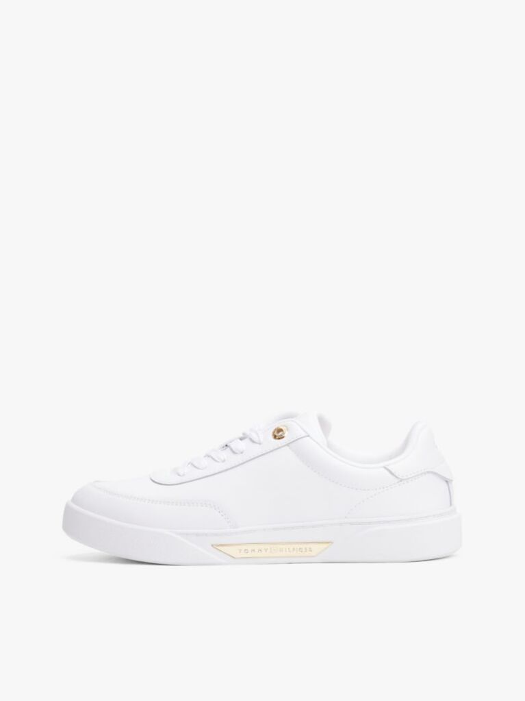 White Leather Gold-Tone Trim Court Trainers  Women