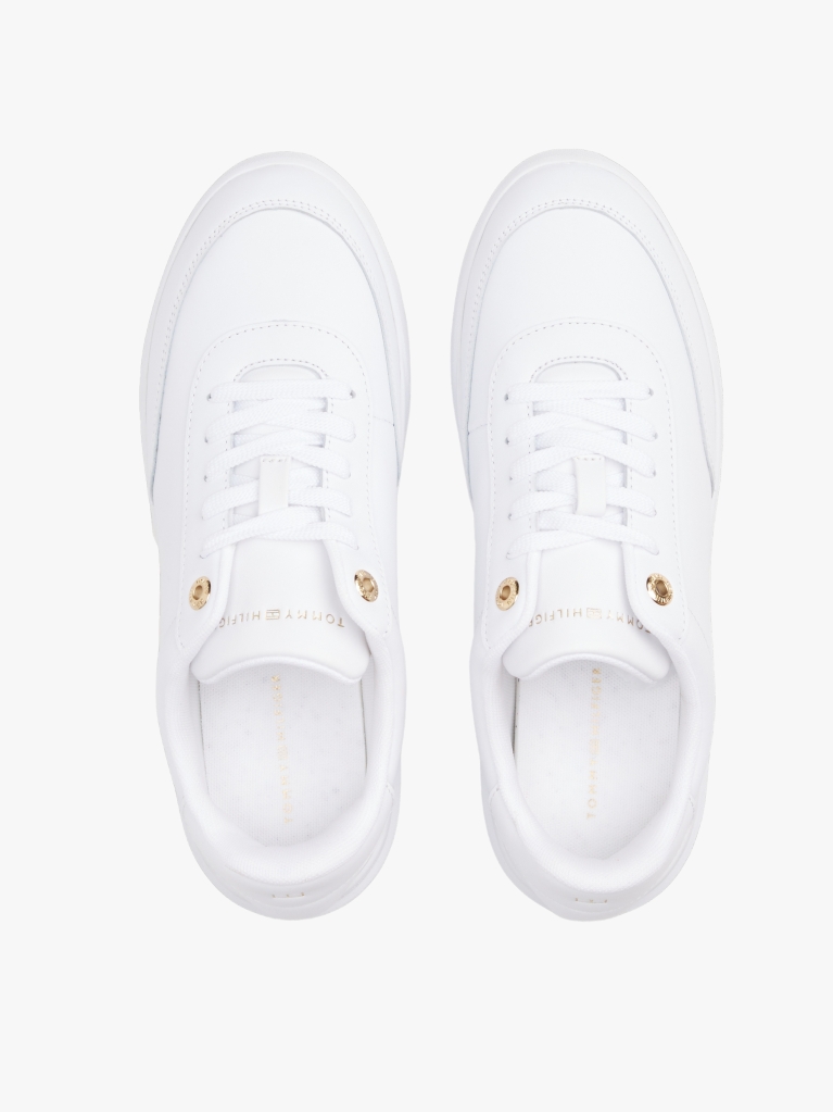 White Leather Gold-Tone Trim Court Trainers  Women