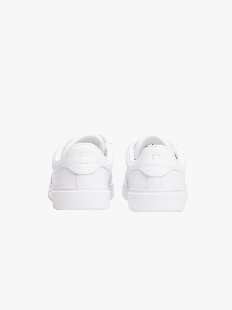 White Leather Gold-Tone Trim Court Trainers  Women