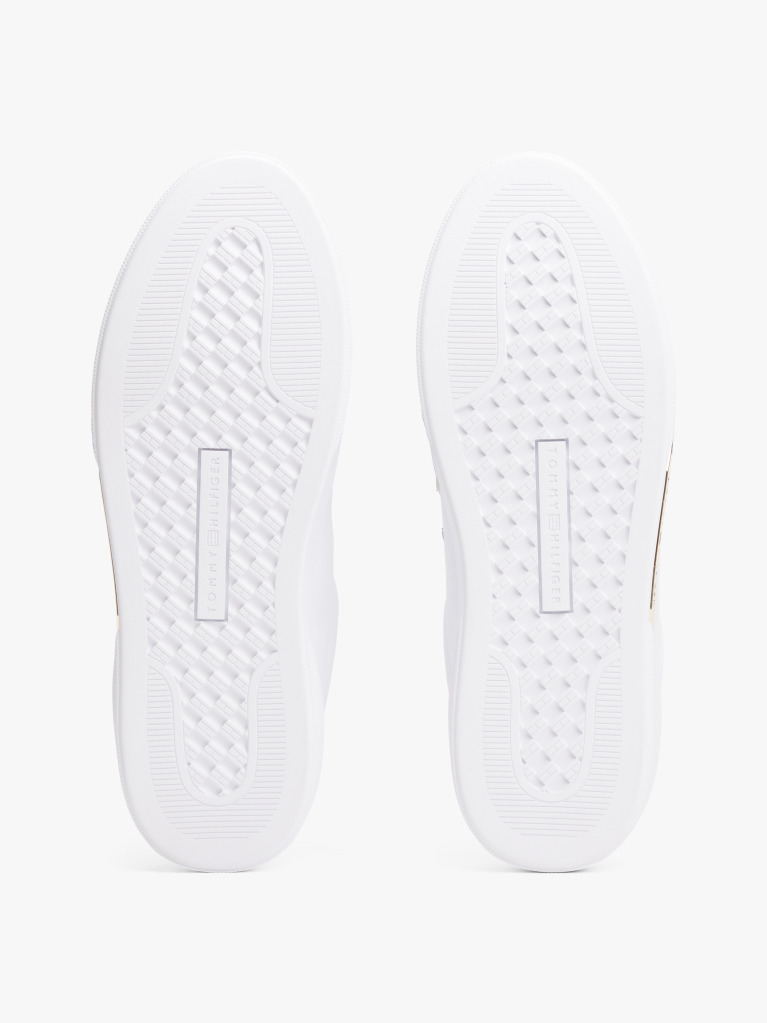 White Leather Gold-Tone Trim Court Trainers  Women