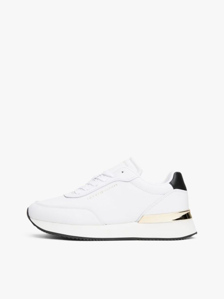 White Leather Gold-Tone Trim Fine Cleat Trainers  Women