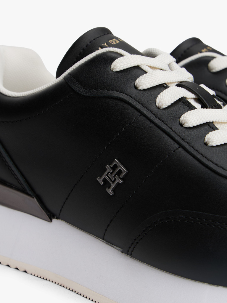 Black Leather Gold-Tone Trim Fine Cleat Trainers  Women