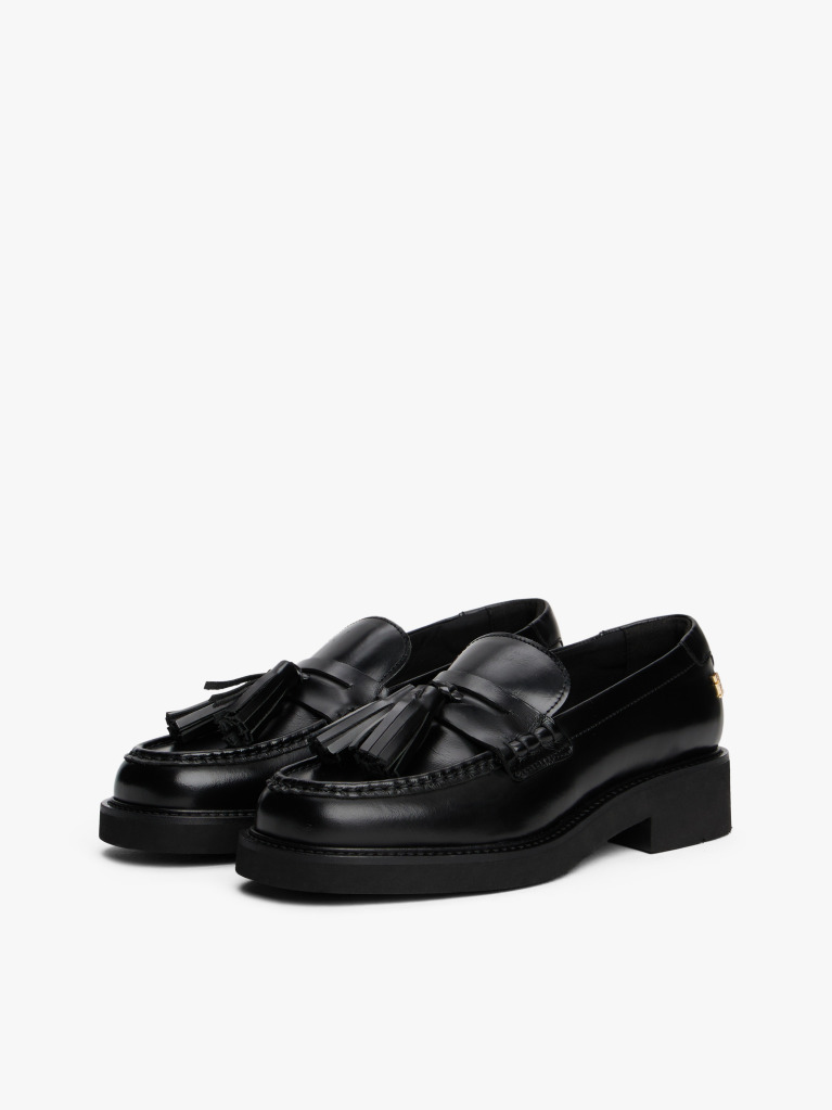 Black Lightweight Leather Tassel Loafers  Women