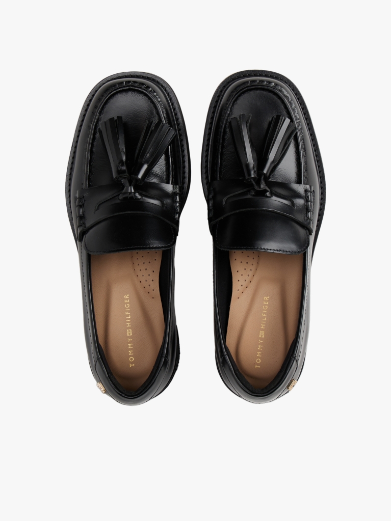 Black Lightweight Leather Tassel Loafers  Women