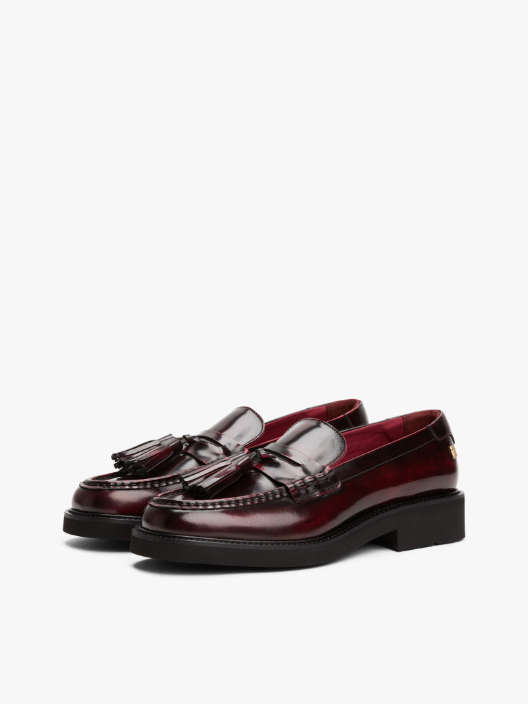 Red Lightweight Leather Tassel Loafers  Women