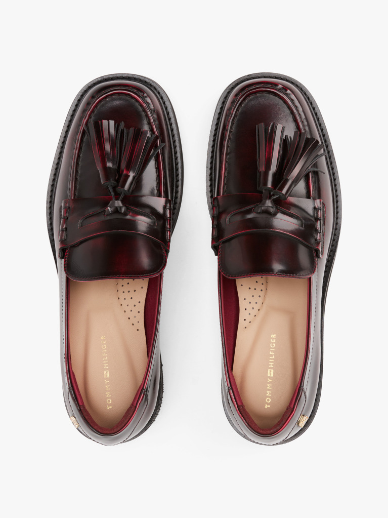 Red Lightweight Leather Tassel Loafers  Women