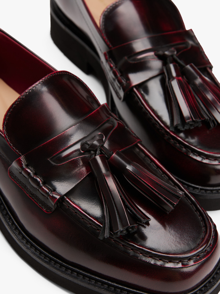 Red Lightweight Leather Tassel Loafers  Women