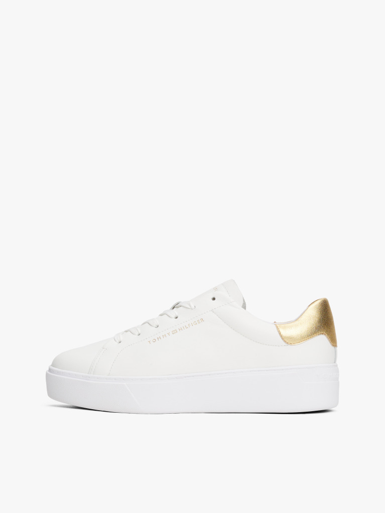 Άσπρο Δερμάτινα Sneakers Σε Στιλ Πλατφόρμας Με Μεταλιζέ Λεπτομέρεια  Γυναίκες