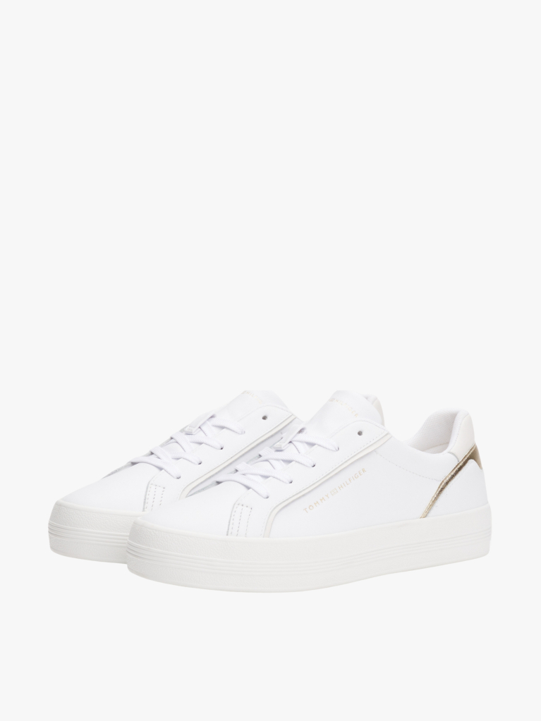 White Leather Metallic Embossed Trainers  Women