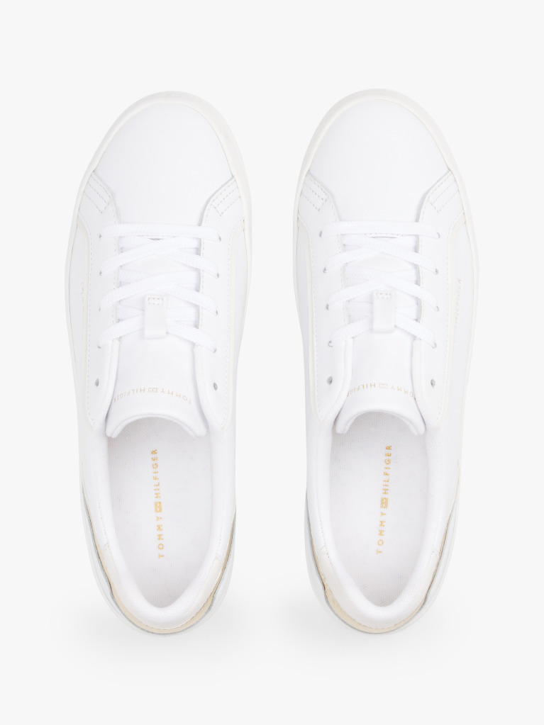 White Leather Metallic Embossed Trainers  Women