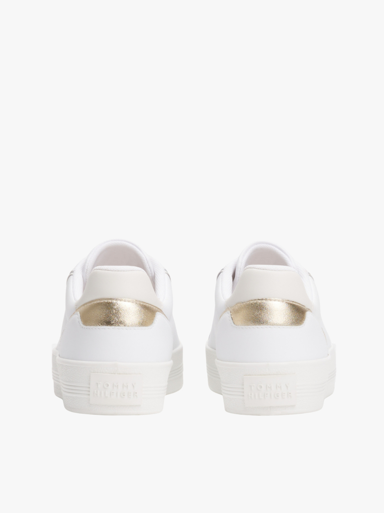 White Leather Metallic Embossed Trainers  Women