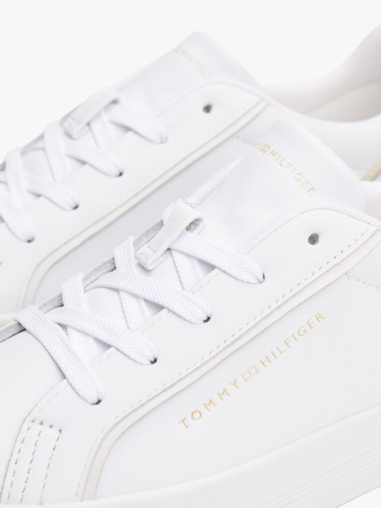 White Leather Metallic Embossed Trainers  Women