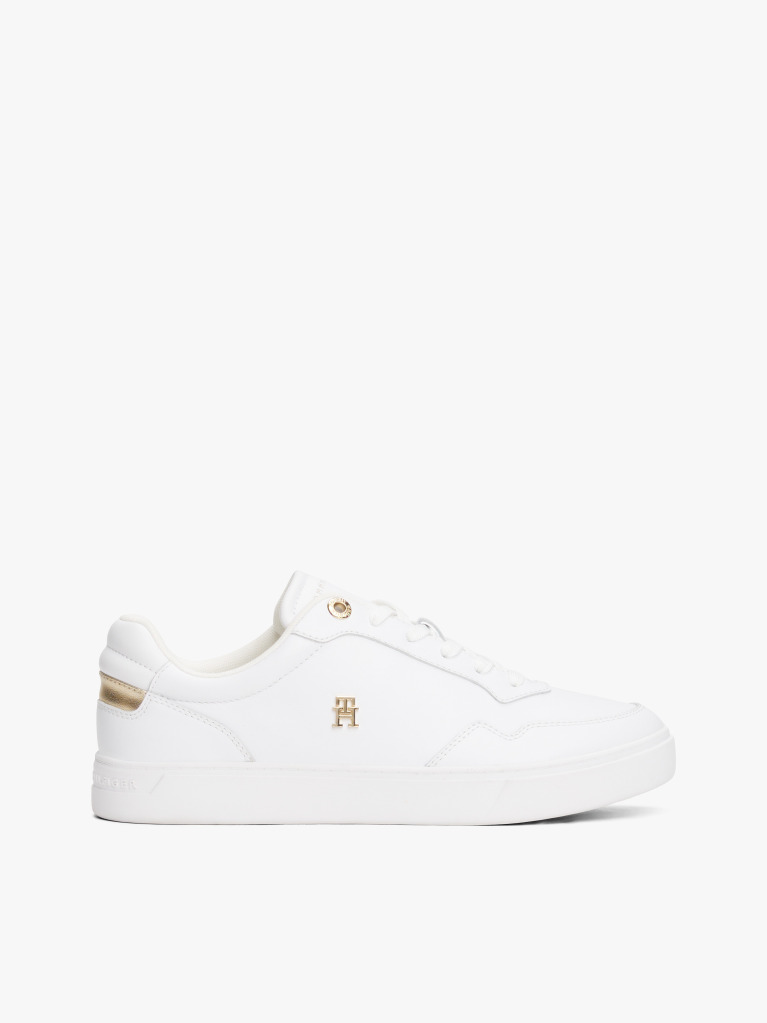White Leather TH Monogram Court Trainers  Women