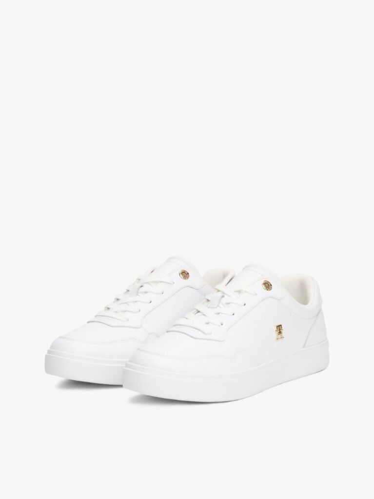 White Leather TH Monogram Court Trainers  Women