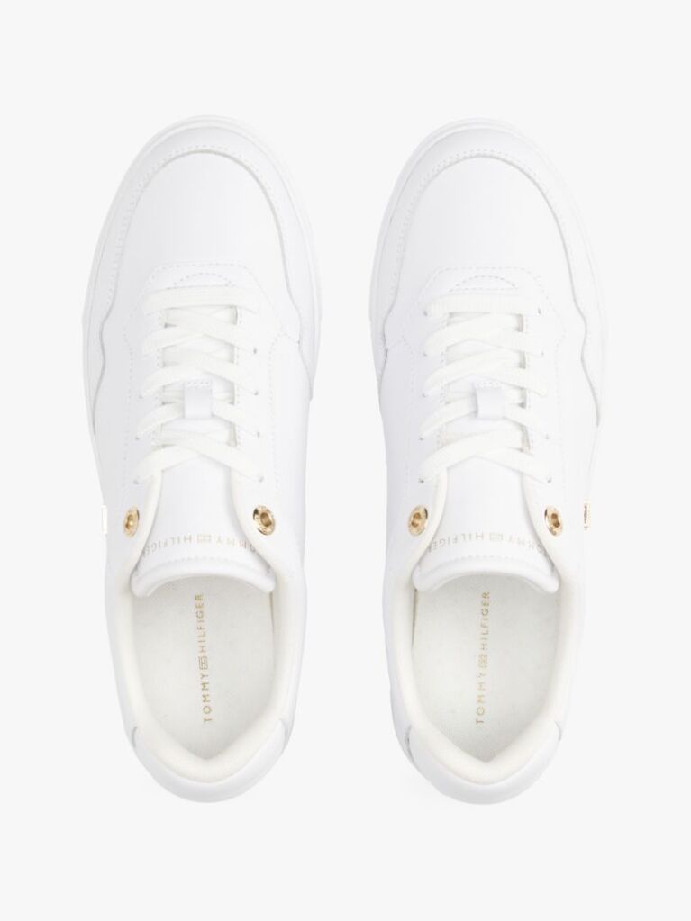 White Leather TH Monogram Court Trainers  Women