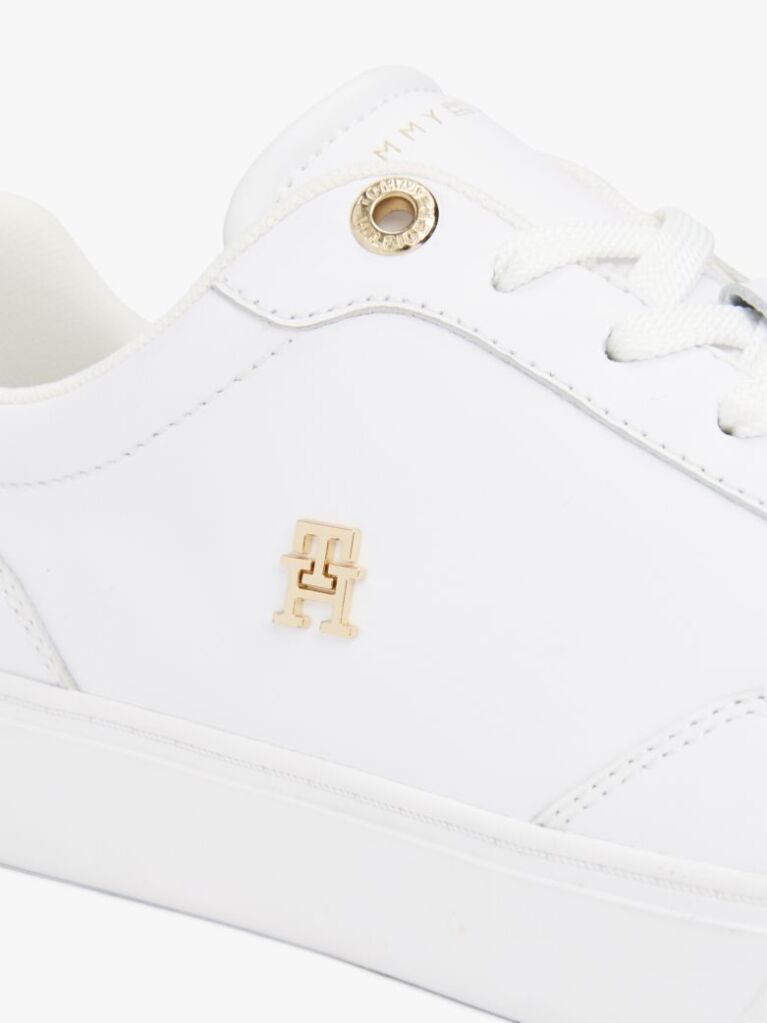 White Leather TH Monogram Court Trainers  Women