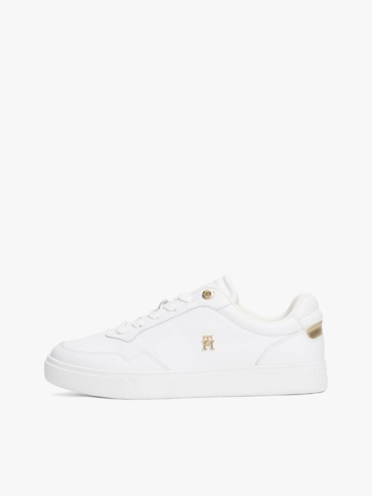 White Leather TH Monogram Court Trainers  Women