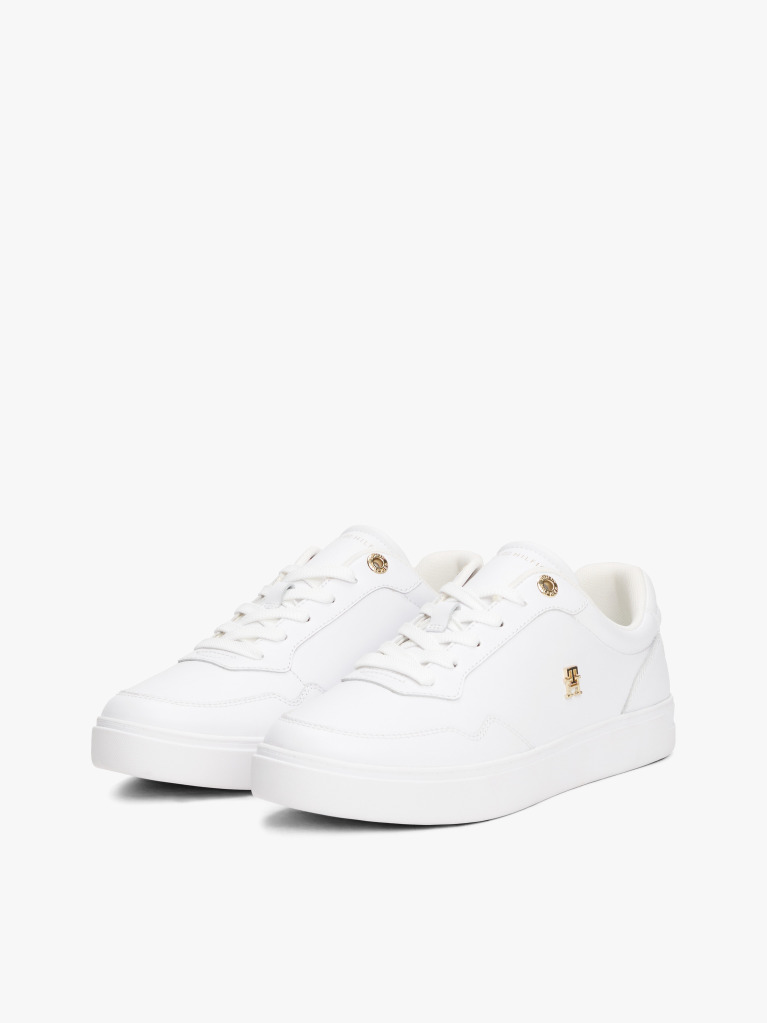 White Leather TH Monogram Court Trainers  Women