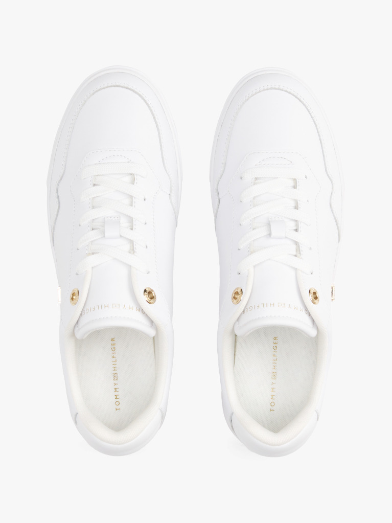 White Leather TH Monogram Court Trainers  Women