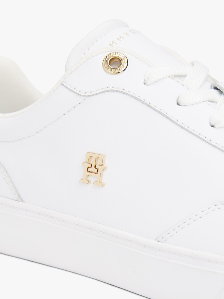 White Leather TH Monogram Court Trainers  Women