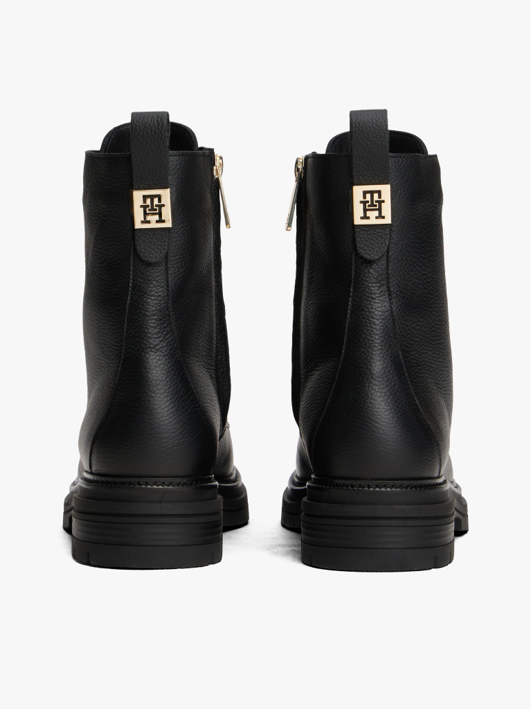 Black Pebble Grain Leather Chunky Boots  Women