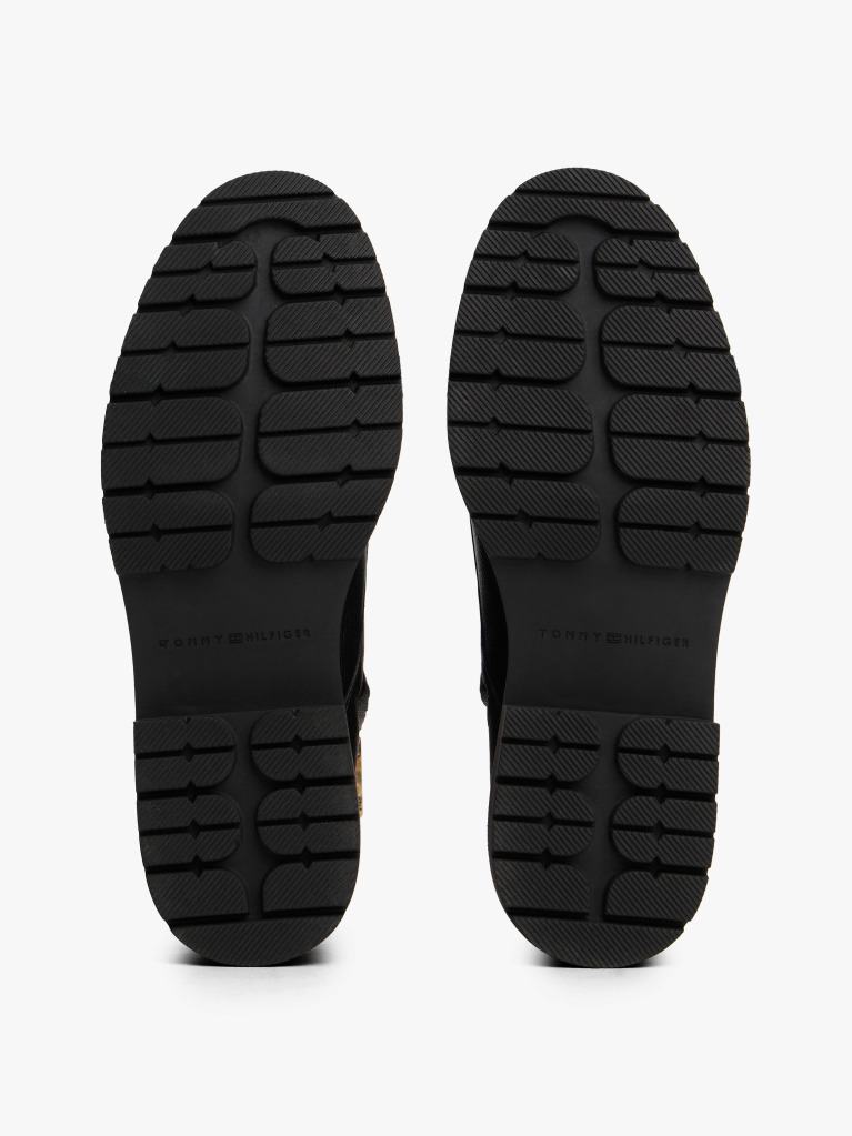 Black Pebble Grain Leather Chunky Boots  Women