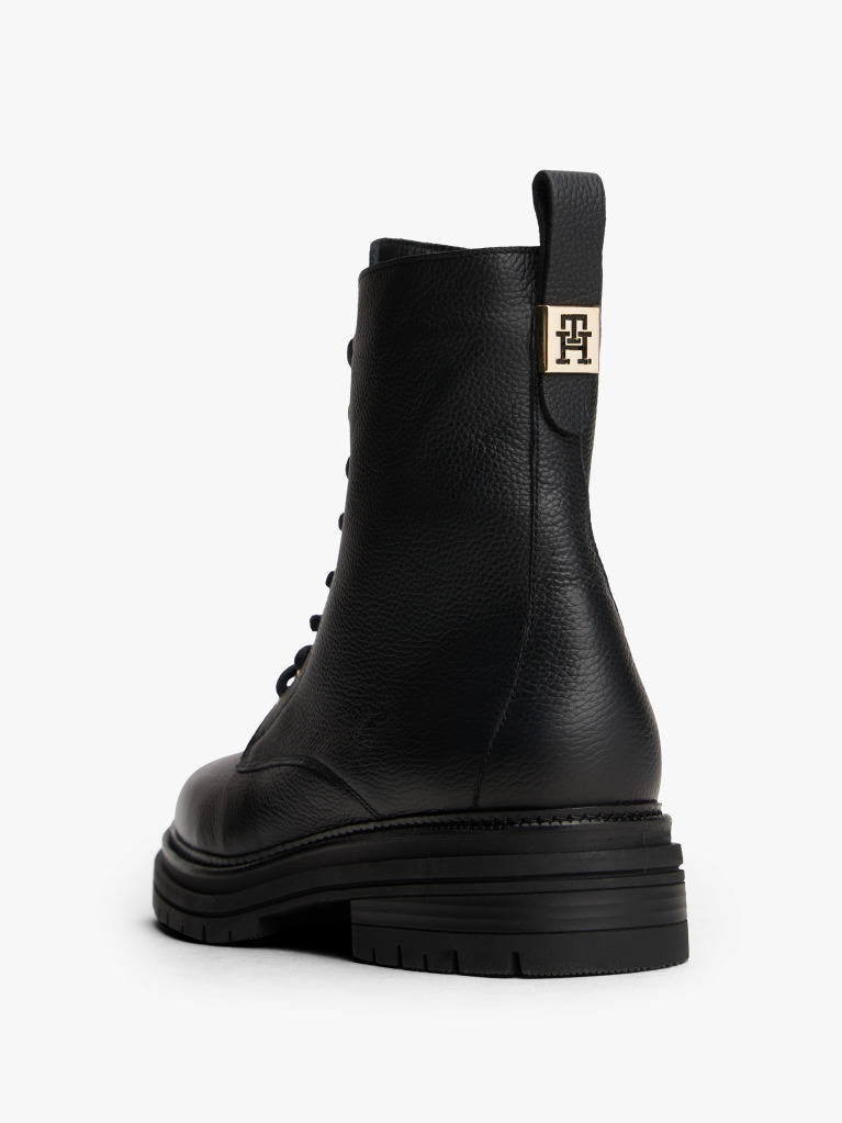 Black Pebble Grain Leather Chunky Boots  Women
