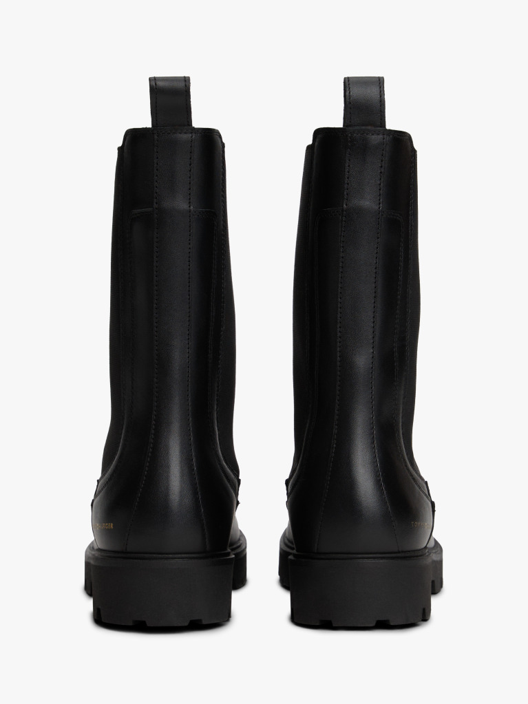 Black Leather Cleat Mid Chelsea Boots  Women