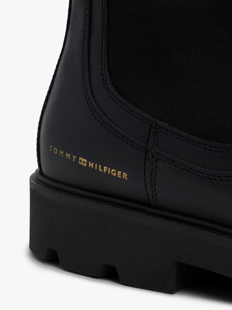 Black Leather Cleat Mid Chelsea Boots  Women