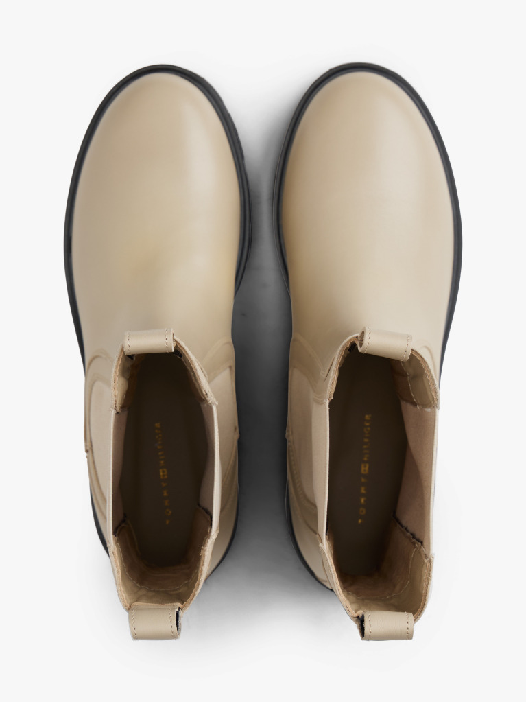 Beige Leather Cleat Mid Chelsea Boots  Women