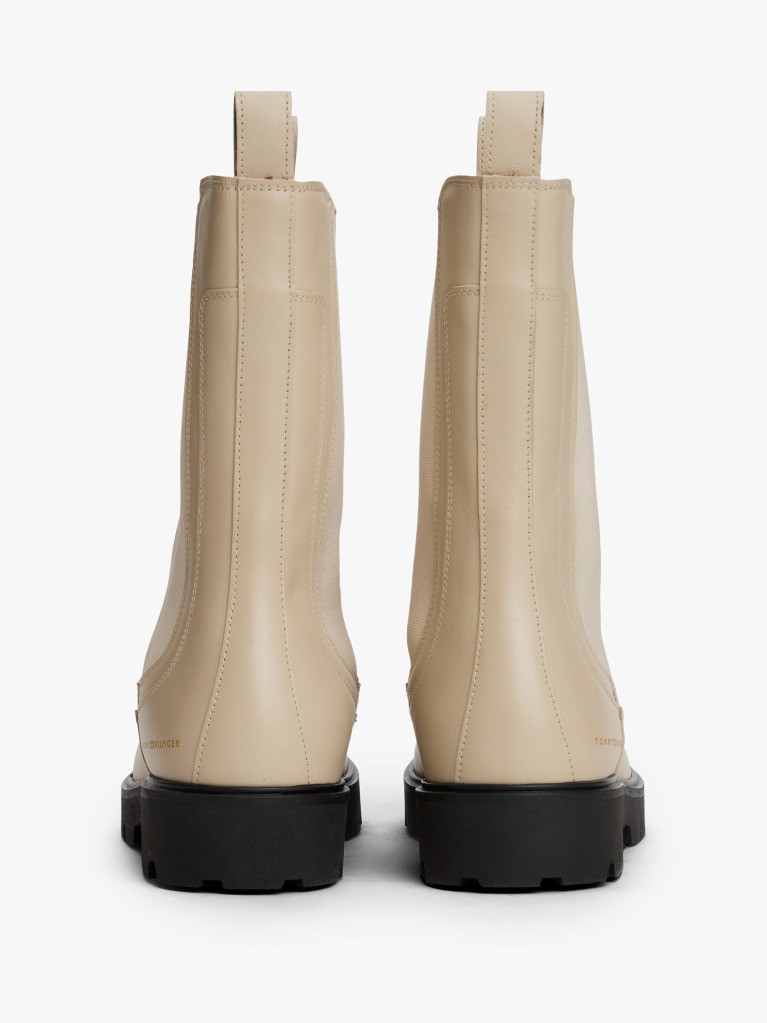 Beige Leather Cleat Mid Chelsea Boots  Women
