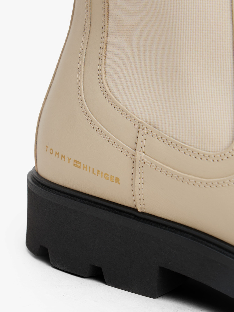 Beige Leather Cleat Mid Chelsea Boots  Women