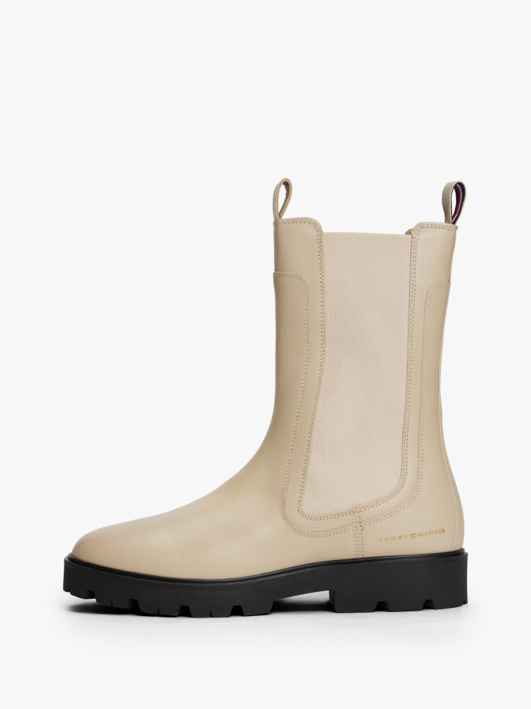 Beige Leather Cleat Mid Chelsea Boots  Women
