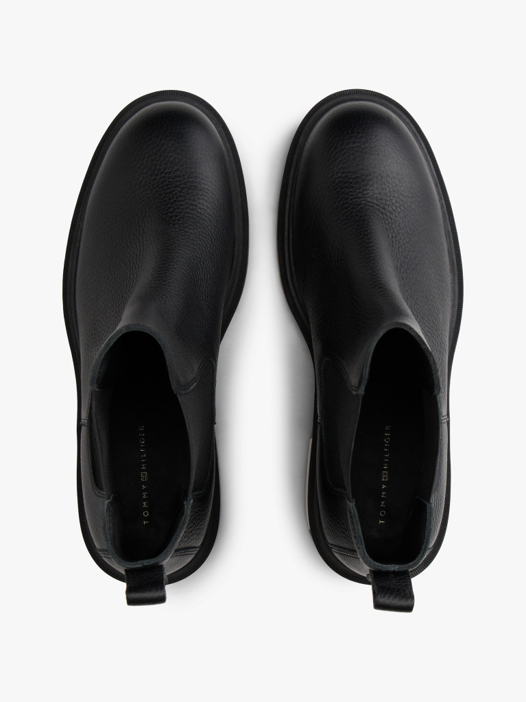 Black Leather Cleat Chelsea Boots  Women