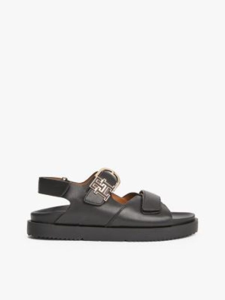 Black TH Monogram Leather Cleat Sandals  Women